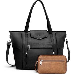 Laptop Purse Black Bag Women Designer Leather 16in Backpack Tote Satchel Purse